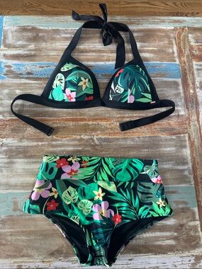 PINK brand Floral Tropical Print Bikini Set - Green